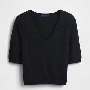 Black V-Neck Crop Short Sleeve Sweater - GAP